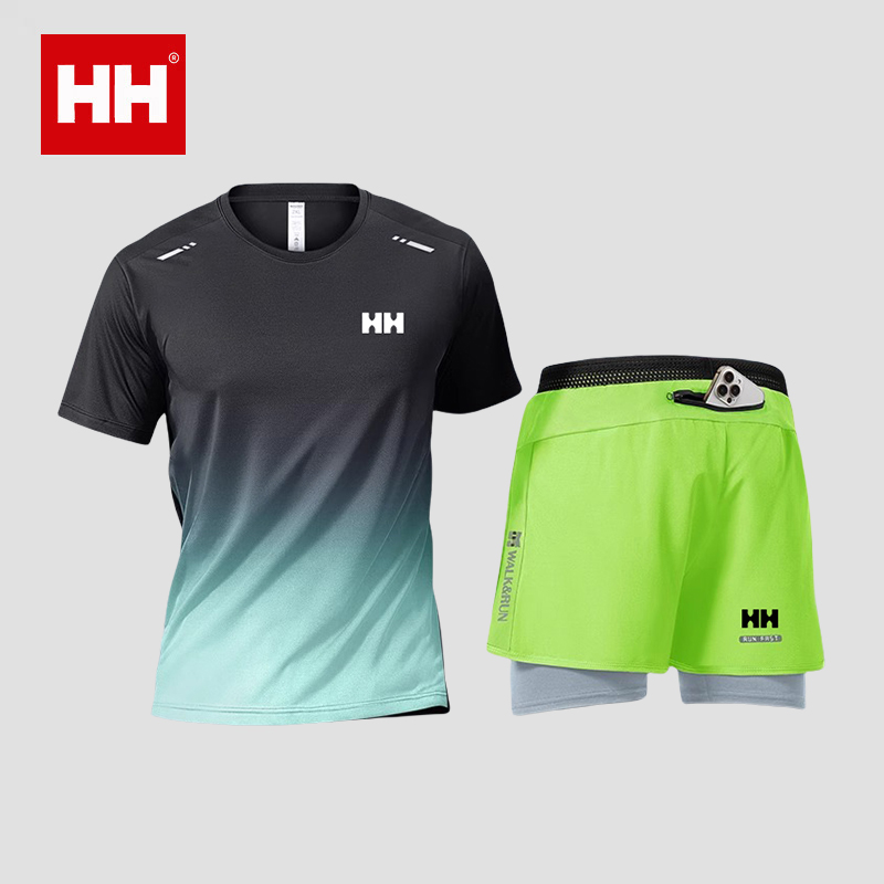 官方正品HH运动套装男士速干短袖健身衣渐变训练服跑步篮球速干衣
