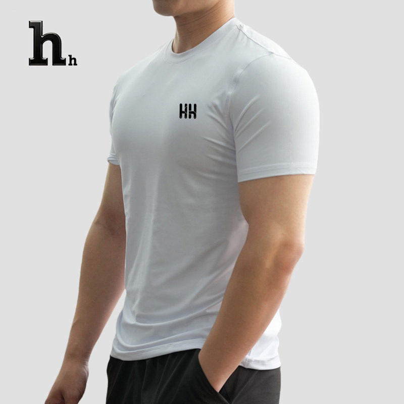 正品HH健身服男短袖健美上衣高弹紧身衣透气运动训练短袖T恤