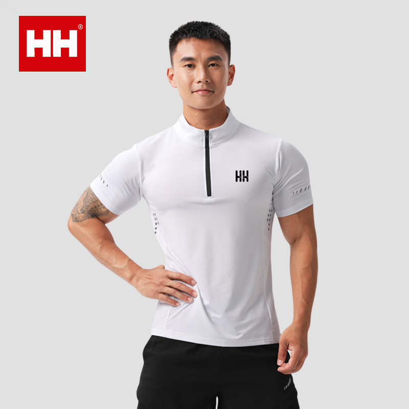 官方正品HH健身服男短袖半拉链体育训练速干衣骑行服紧身长袖t恤