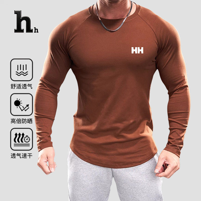 正品HH男士运动健身房上衣跑步训练服秋冬长袖T恤保暖紧身衣