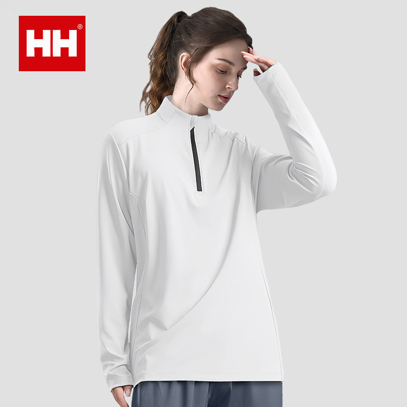 正品HH速干衣长袖女士宽松运动上衣羽毛球训练瑜伽t恤半拉链