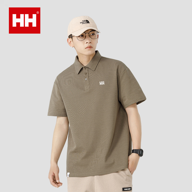 官方正品HH短袖t恤男polo衫夏季宽松重磅体恤高级感纯色翻领上衣