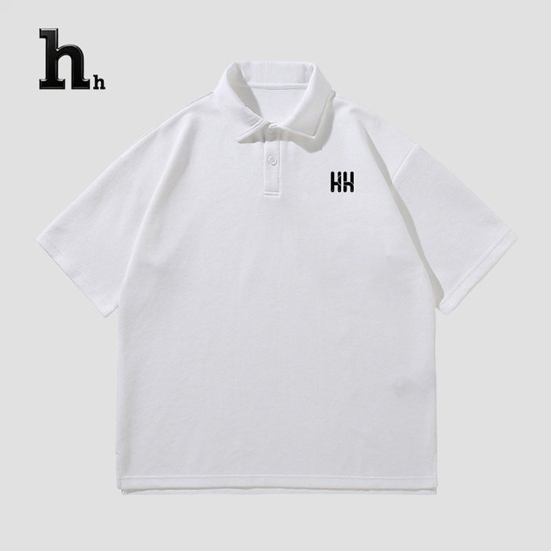 正品HHPOLO衫男宽松落肩袖夏季韩版纯色半袖休闲翻领T恤上衣