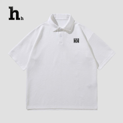 正品HHPOLO衫男宽松落肩袖夏季韩版纯色半袖休闲翻领T恤上衣