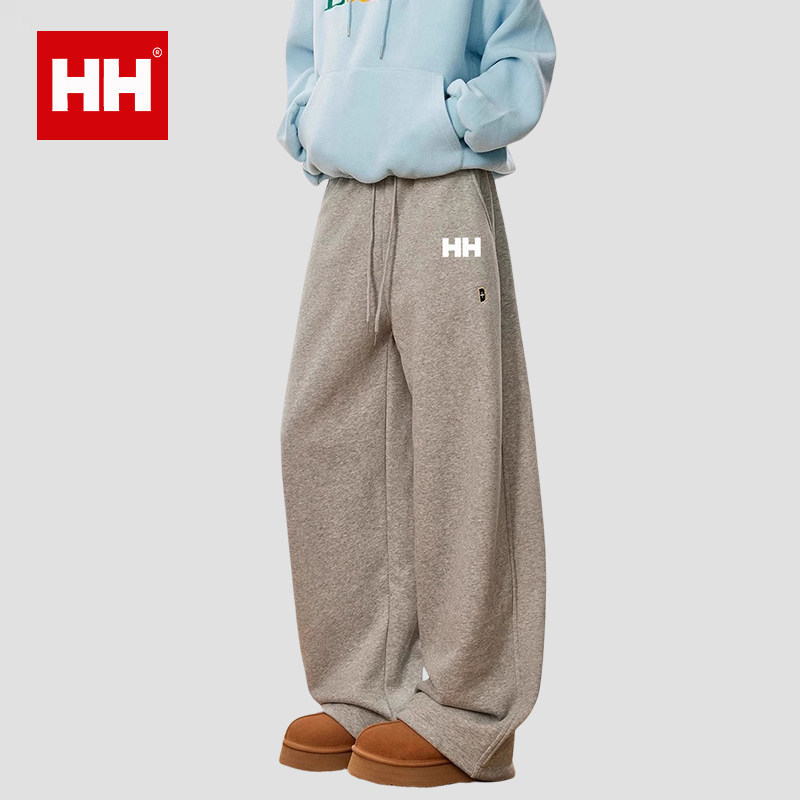 正品HH美式加绒卫裤棉裤男女秋冬垂感加厚运动阔腿裤刺绣直筒