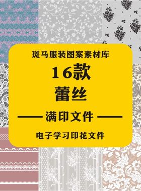新款蕾丝花边碎花卉家纺窗帘桌布抱枕公主裙花纹理矢量图案素材AI