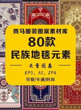 家纺欧式少数民族风地毯西伯利亚叙利亚伊拉克块毯矢量图案素材AI