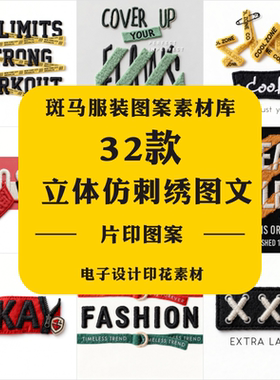新款仿刺绣图文胸前定位印花免扣PNG男装潮牌字母胶带图文素材