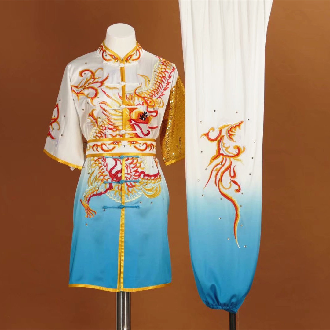 渐变色刺绣龙武术服男女练功服彩服表演比赛服长拳南拳服儿童成人