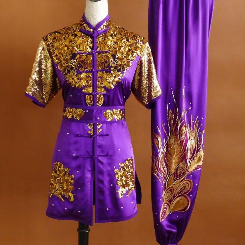 桑蚕丝刺绣练功服纯真丝武术服男女表演出服长拳南拳服比赛服订制