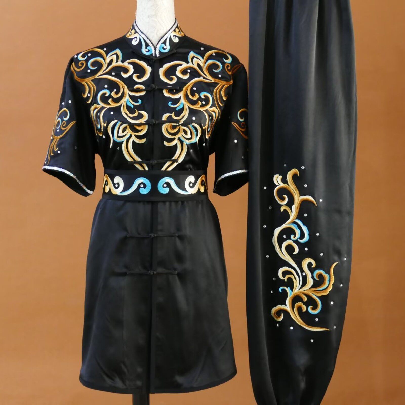 迎春新款武术服刺绣花练功服长拳南拳服青少年儿童表演比赛服彩服