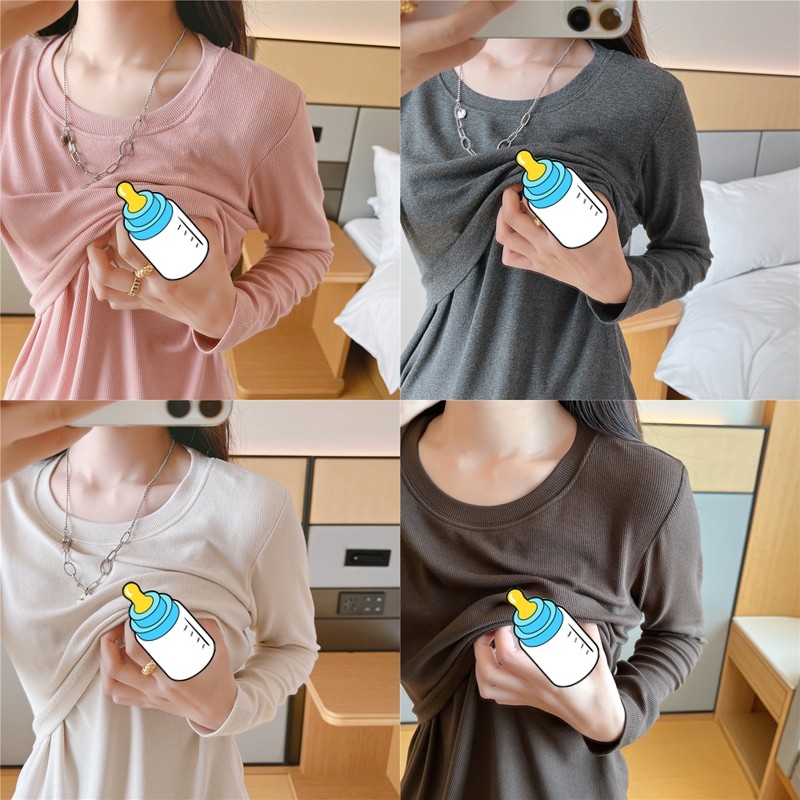 秋季长袖薄款哺乳衣打底衫喂奶衣产后母乳期孕妇秋衣上衣T恤睡衣