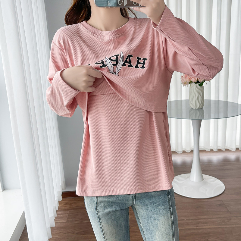 长袖休闲薄款纯棉卡通哺乳打底衫