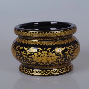 佛具用品佛具 无字陶瓷真金黄莲花供佛香炉 佛堂香炉心经香炉包邮
