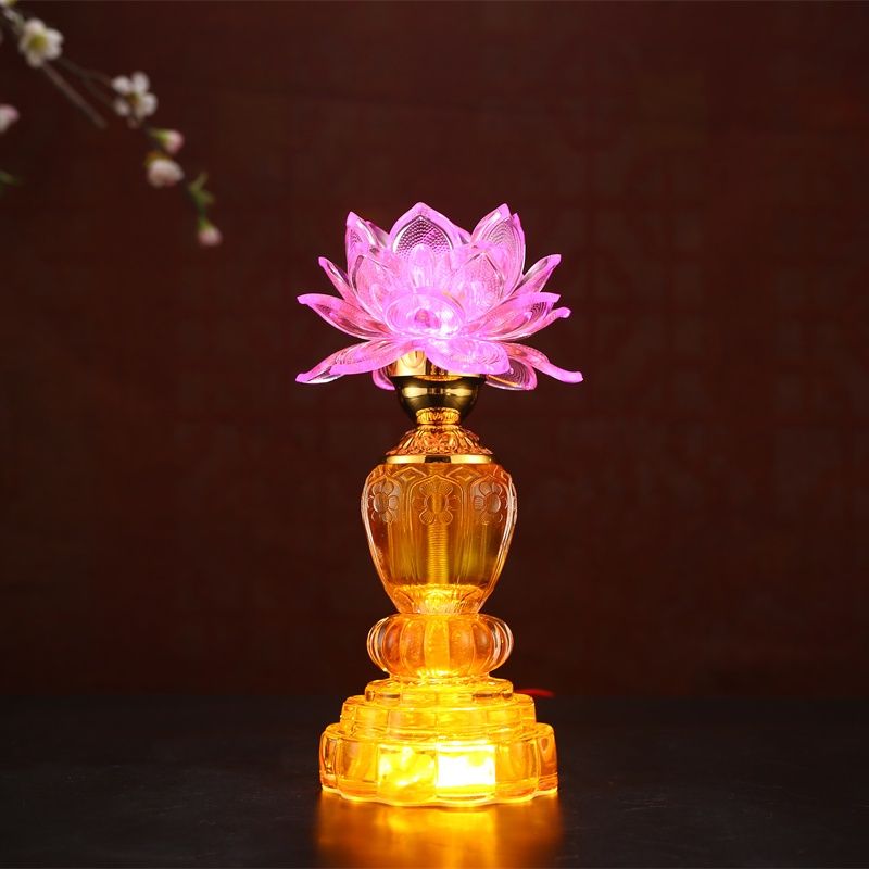 仙家灯大红供灯佛前led莲花灯水晶七彩荷花灯插电家用长明灯摆件