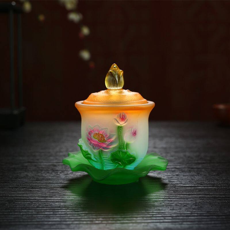 浮雕莲花招财进宝供杯陶瓷佛杯供水杯陶瓷家用圣水杯净水杯供