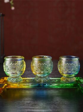 关公专用水杯琉璃供酒杯家用带盖佛前水杯陶瓷敬神水杯莲花佛堂杯
