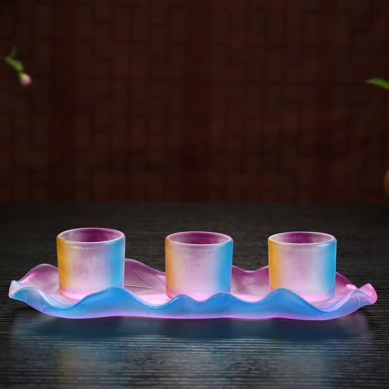 琉璃水杯莲花供水家用茶杯套装财神观音供奉净水酒杯佛堂供佛供具