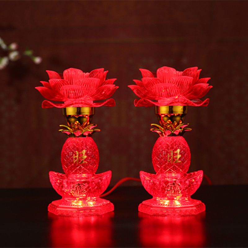 新款红色水晶琉璃莲花灯led佛堂灯家用插电佛堂长明菩萨摆台佛灯