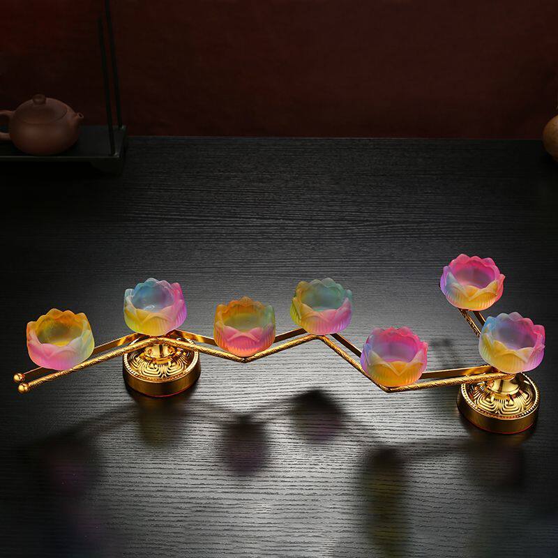 北斗七星灯阵供佛酥油灯座烛台灯架供七盏莲花灯三层南斗六星灯