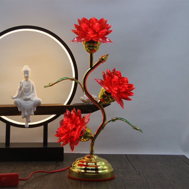 佛前莲花灯插电红色不变光仿真led家用神长明灯荷花灯供佛灯
