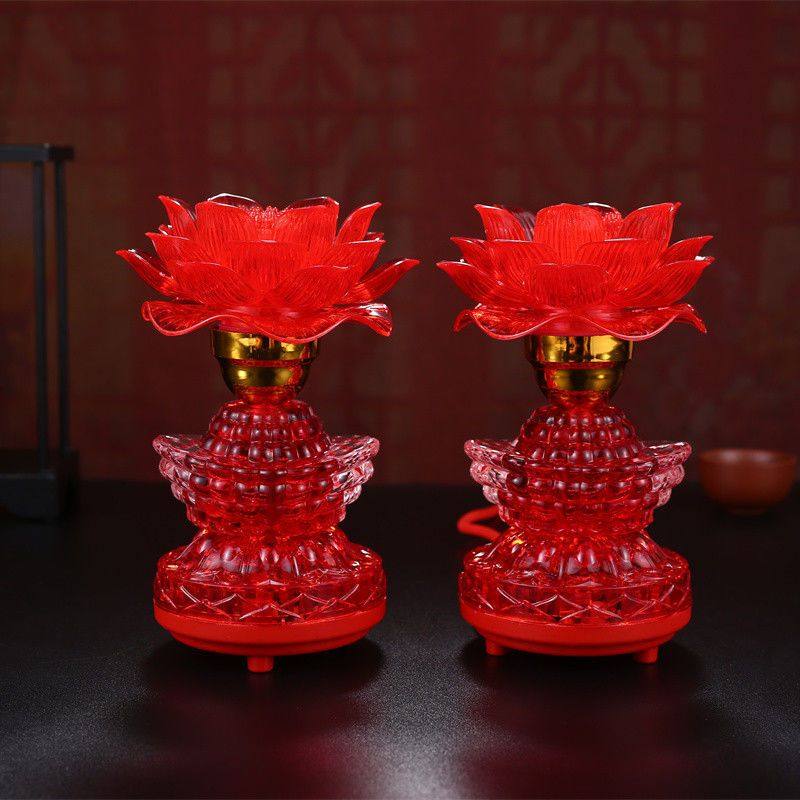 佛具用品红色水晶莲花灯佛供灯led七彩供佛灯长明灯佛前供灯莲花