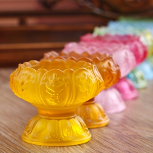 七彩琉璃莲花八吉祥酥油灯座烛台灯架佛具用品供佛贡奉蜡烛台摆件