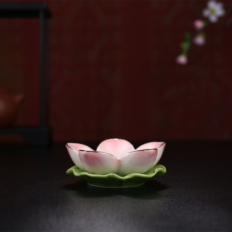 陶瓷酥油灯烛台蜡烛灯座莲花灯台家用供佛观音摆件香具用品烛台座