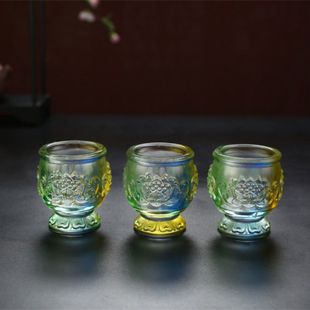 敬神水杯琉璃水杯供水莲花家用观音杯酒杯浮雕杯茶壶酒盅琉璃酒杯