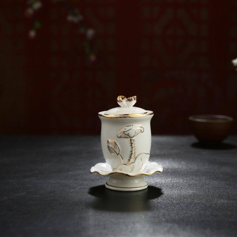 台湾琉璃圣水杯供杯纯铜供水杯供佛杯家用净水杯供佛大悲水杯摆件