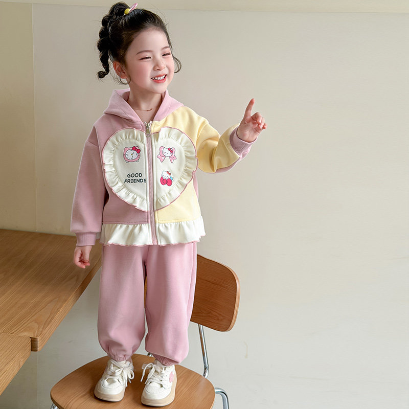 春秋女童花边外套卫衣套装小女孩运动两件套春装女宝宝洋气童装潮