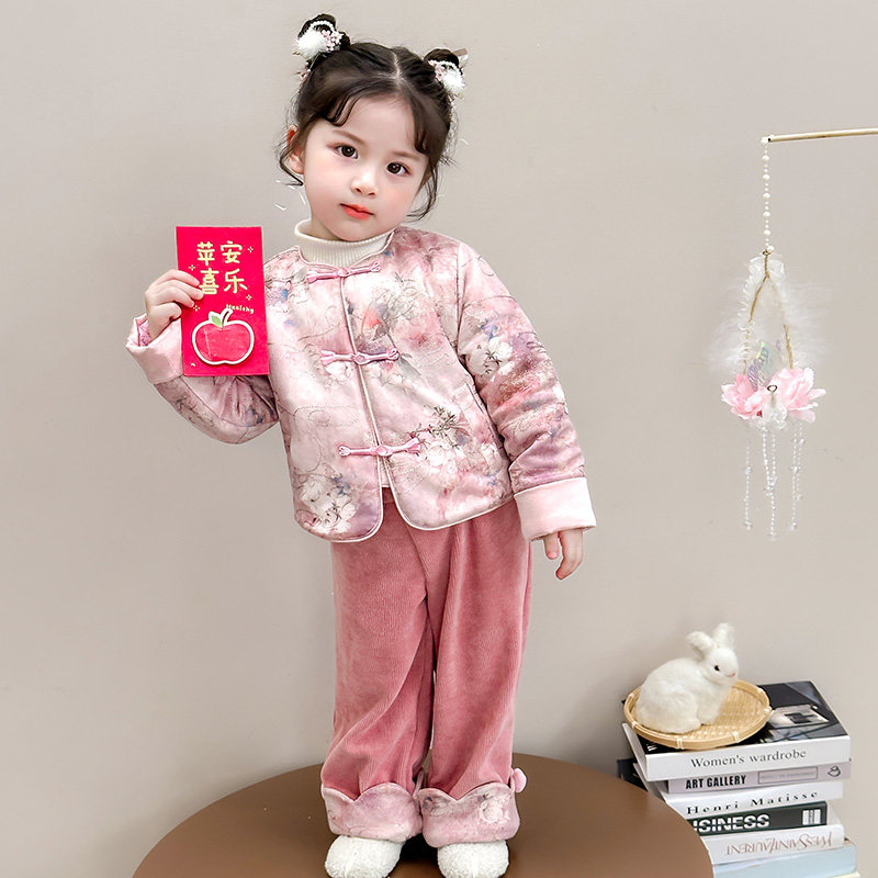 儿童唐装两件套春装2025新款女小童新年古风套装女童新中式拜年冬