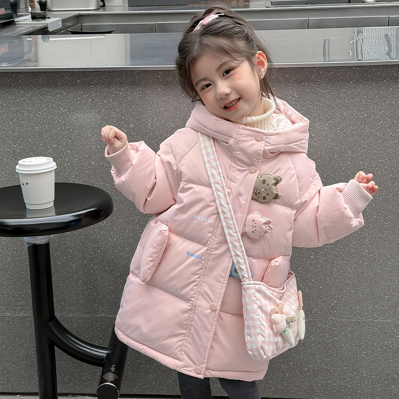 卡通送包包羽绒棉棉衣女童