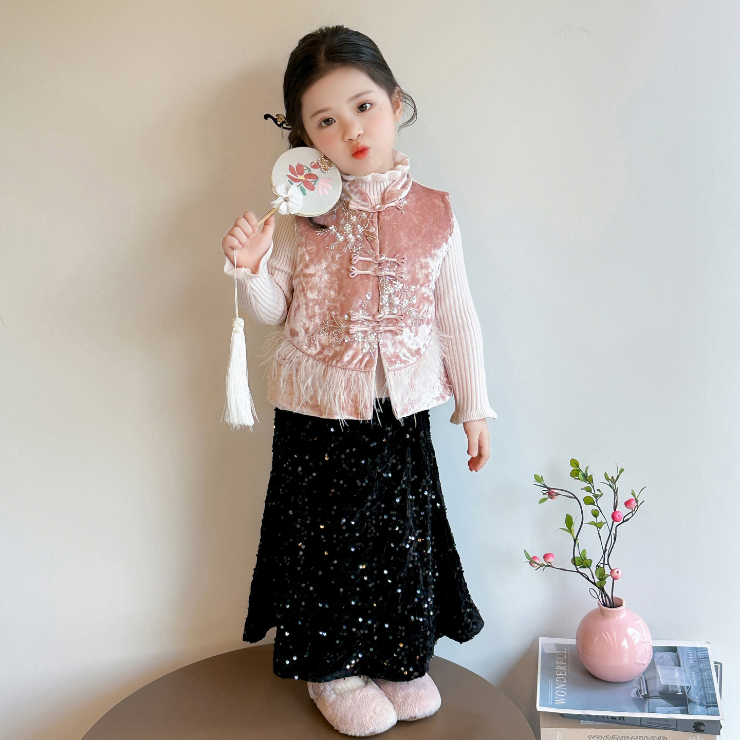 女童新中式唐装国潮风2025新年儿童拜年服加厚女宝马甲半身裙套装,童装/婴儿装/亲子装,唐装,淘宝优惠券,粉丝福利购,淘宝优惠卷