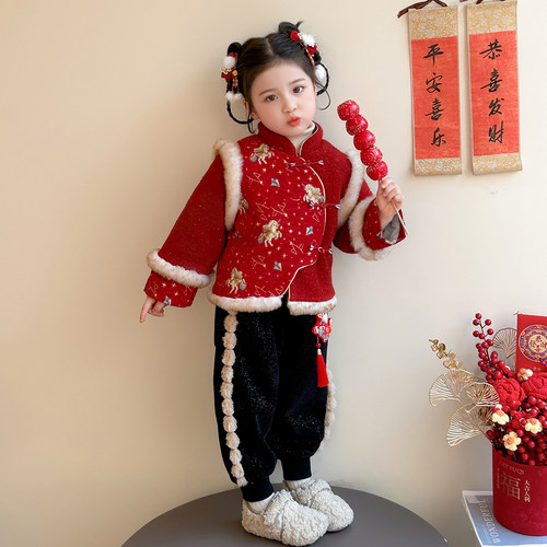 流行加绒加厚衣服时髦炸街红色