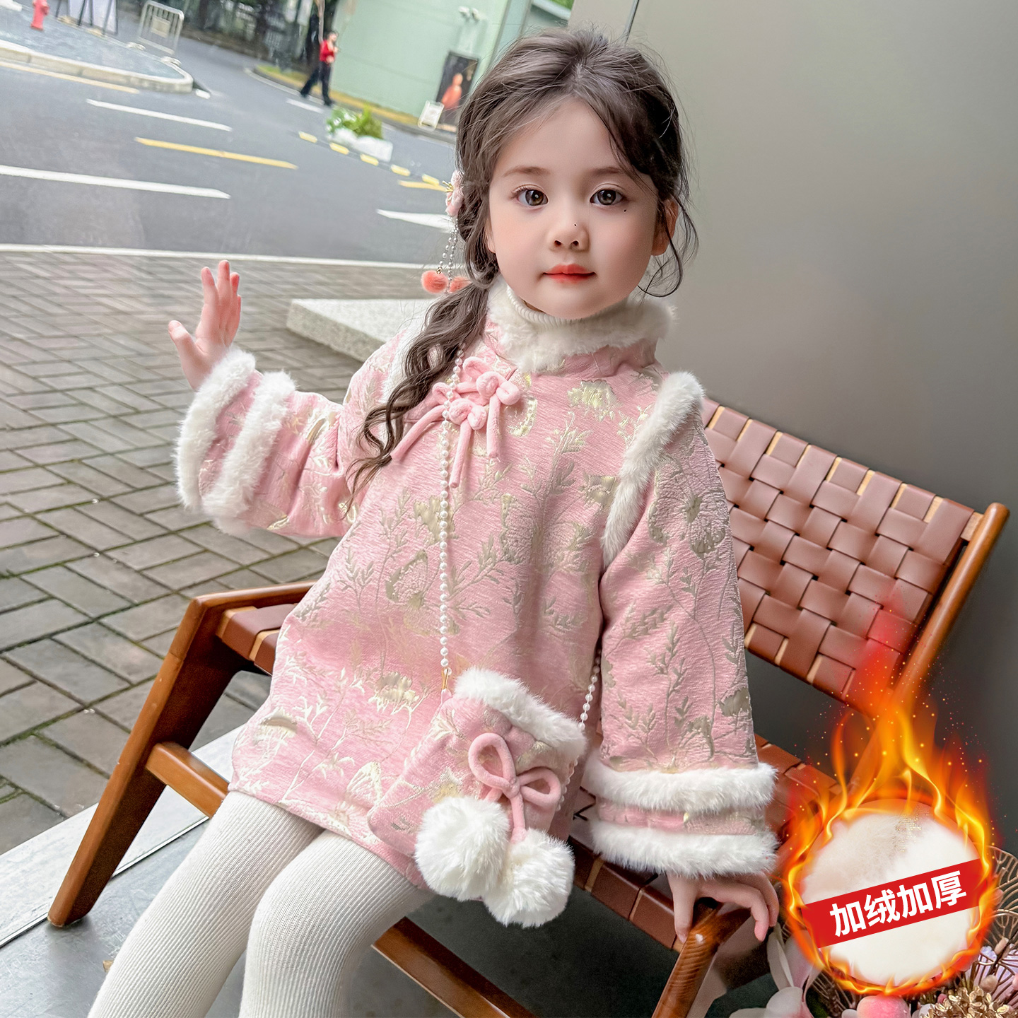 加绒加厚旗袍裙加棉女童洋气含包