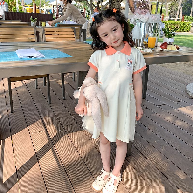 女童拼接款甜美夏季腰纱连衣裙