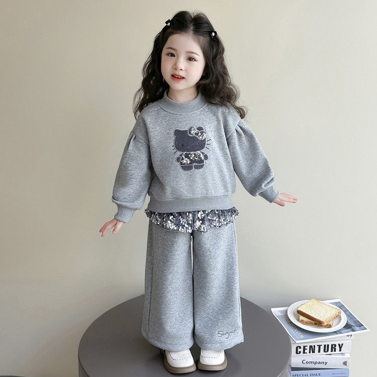 女童设计感裙裤套装小女孩休闲加绒两件套卫衣女宝宝时髦冬装炸街