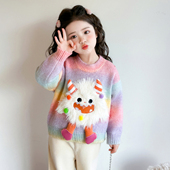 女童渐变毛衣卡通2025新款 加厚流行潮 打底衫 儿童针织衫 女宝宝冬装