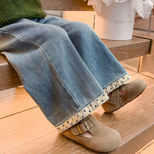 阔腿裤 小女孩牛仔裤 女童韩版 女宝宝长裤 子洋气百搭潮 波点2025新款