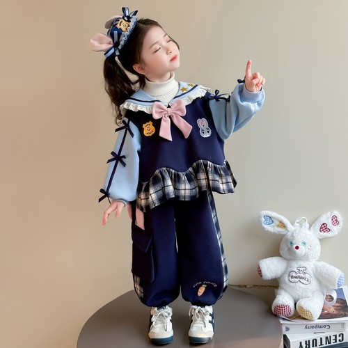 时髦网红卡通两件套加绒加厚女童