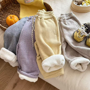 加厚宝宝百搭休闲裤 厚绒过冬 儿童简约长裤 子冬装 运动 女童加绒裤