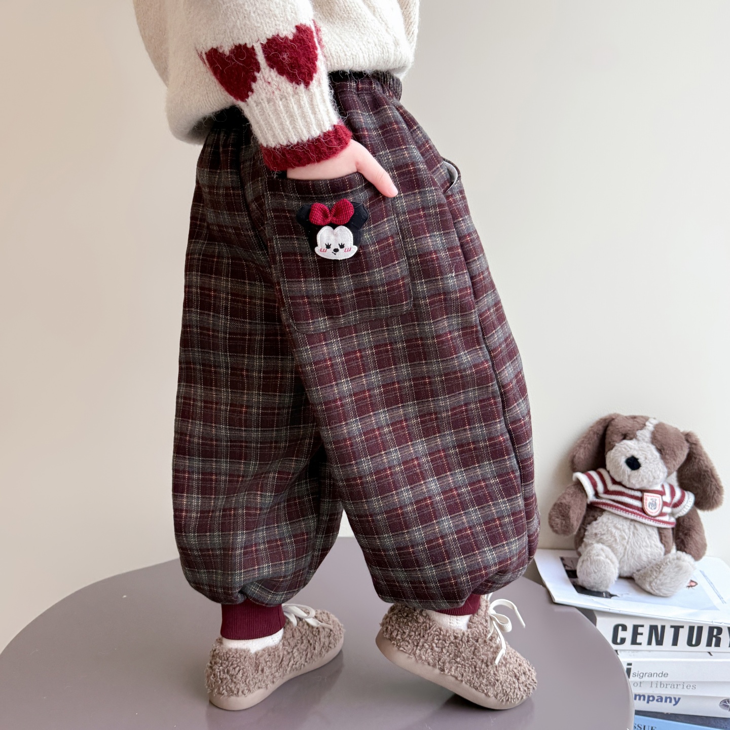 一体绒羊驼绒女宝宝裤子格子