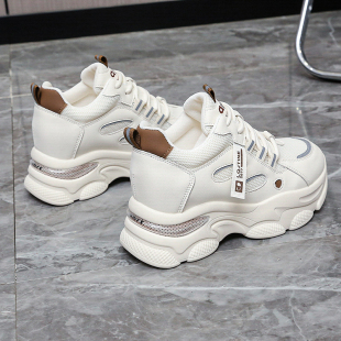 女鞋2026新款春季厚底运动老爹鞋小个子内增高小白鞋网面透气百搭