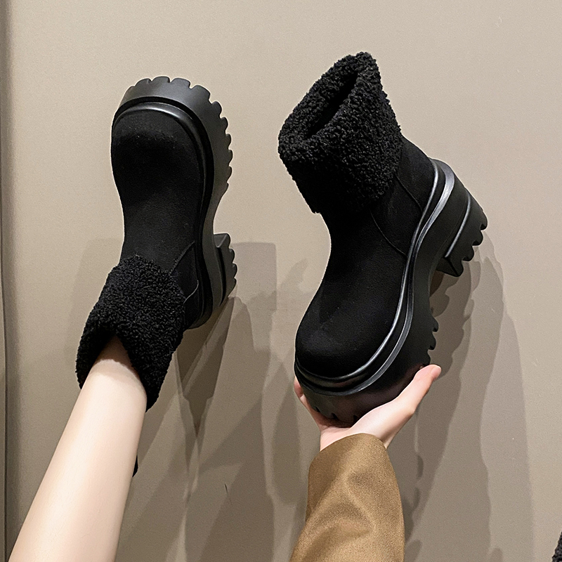 冬新款增高松糕马丁靴保暖棉靴