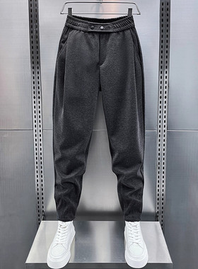 秋冬新款毛呢休闲裤男士轻奢高级感小脚哈伦裤宽松痞帅纯色运动裤