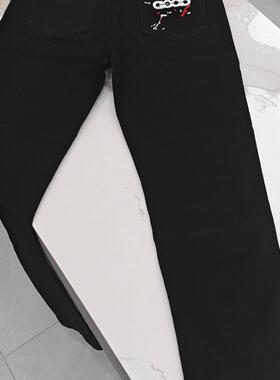 2026新款美式高街潮牌GOOD刺绣牛仔裤男女同款修身弹力直筒长裤子