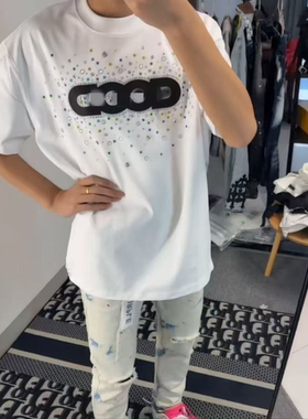 爆款潮牌网红同款GOOD散乱轻奢烫钻男女情侣满天星纯棉短袖T恤潮