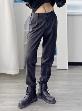 轻熟风束脚裤男休闲裤锥形西裤秋冬季加厚痞帅毛呢裤配马丁靴裤子