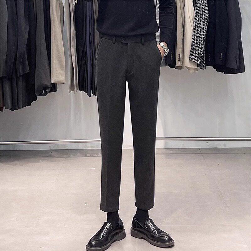 秋冬新款毛呢料裤男休闲裤修身韩版百搭直筒西装裤加厚男裤子潮流